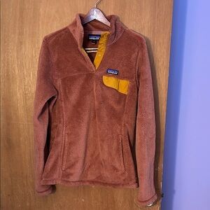 Patagonia Rust Fleece Pullover with Mustard Accent